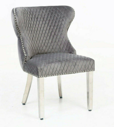 Louis 200cm Grey Marble Dining Table + Valentino Lion Knocker Velvet Chairs-Esme Furnishings