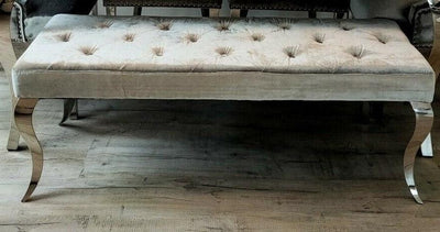Louis Silver Grey Pewter Velvet 110cm Bench Only-Esme Furnishings
