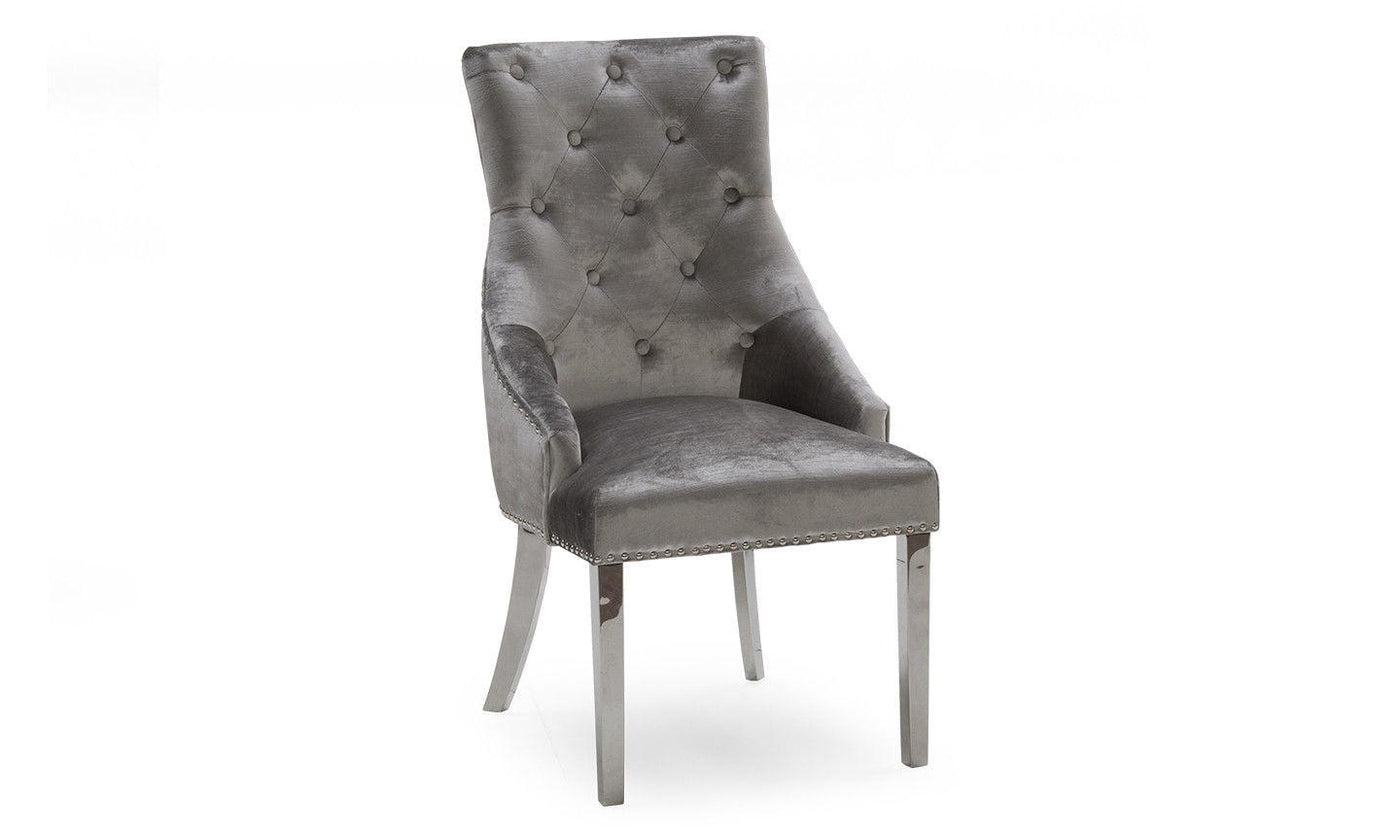 Belle Pewter Knockerback Soft Velvet Dining Chair-Esme Furnishings