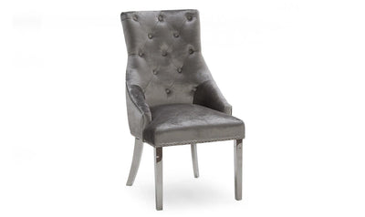 Belle Pewter Knockerback Soft Velvet Dining Chair-Esme Furnishings