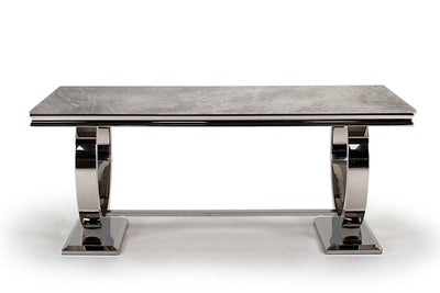 Arianna 200cm Grey Marble Dining Table + Belle Charcoal Velvet Chairs-Esme Furnishings