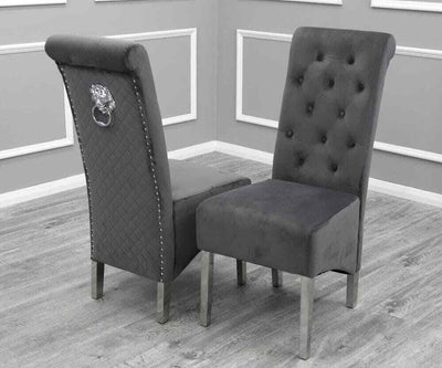 Arianna 150cm Black Marble Dining Table + Lucy Lion Slim Knocker Plush Velvet Chairs-Esme Furnishings