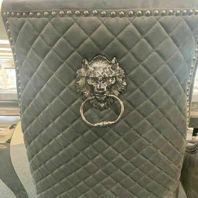 Louis 200cm White Marble Dining Table + Light Grey Lion Knocker Plush Velvet Chairs-Esme Furnishings