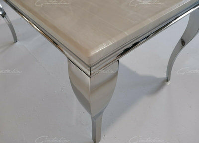 Louis 200cm Cream Marble Dining Table + Lion Knocker Dining Chairs-Esme Furnishings