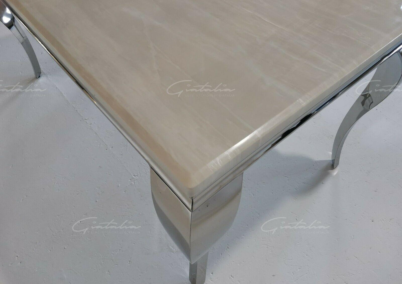 Louis 200cm Cream Marble Dining Table + Lion Knocker Dining Chairs-Esme Furnishings