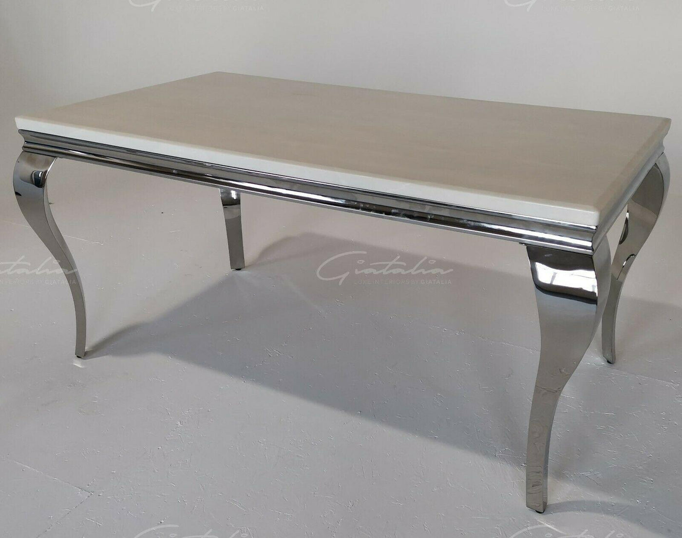Louis 200cm Cream Marble Dining Table + Lion Knocker Dining Chairs-Esme Furnishings