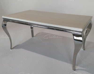 Louis 200cm Cream Marble Dining Table + Lion Knocker Dining Chairs-Esme Furnishings