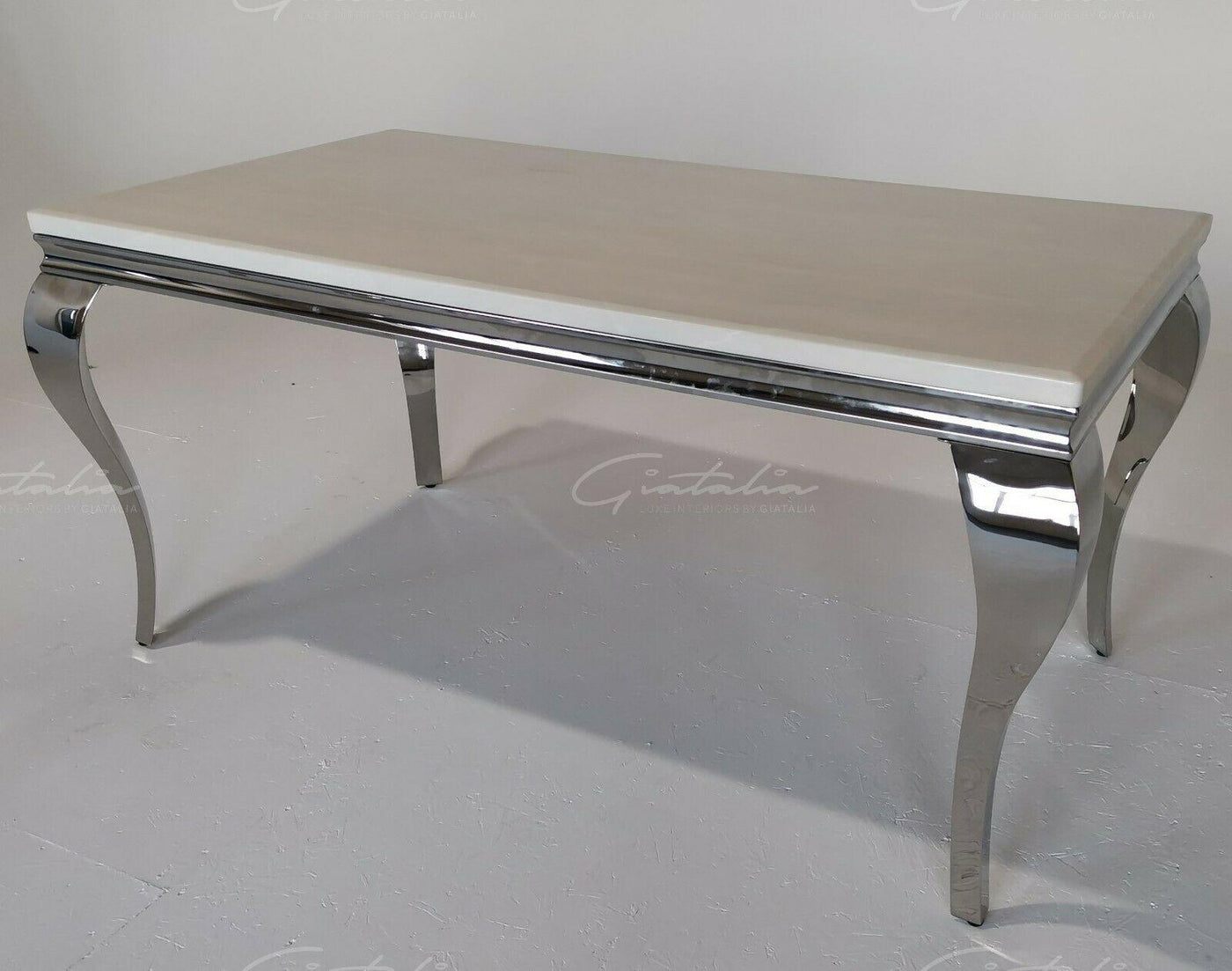 Louis 140cm Cream Marble Dining Table + Louis Plush Velvet Dining Chairs-Esme Furnishings