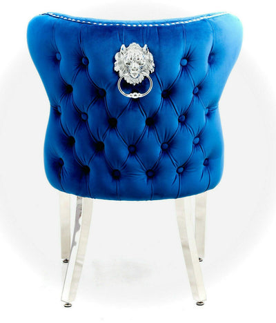 Louis 200cm Grey Marble Dining Table + Valentino Lion Knocker Velvet Chairs-Esme Furnishings