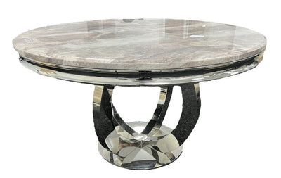 Chelsea 130cm Beige Marble Round Dining Table + Belle Champagne Dining Chairs-Esme Furnishings