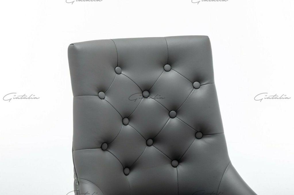 Arturo 180cm Grey Marble Dining Table + Grey Chrome Ring Knocker Faux Leather Chairs-Esme Furnishings