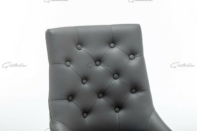 Arturo 180cm Grey Marble Dining Table + Grey Chrome Ring Knocker Faux Leather Chairs-Esme Furnishings