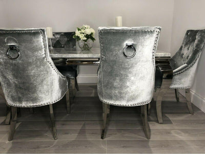 Ottavia 180cm White Marble Dining Table + Belle Velvet Dining Chairs + Bench-Esme Furnishings