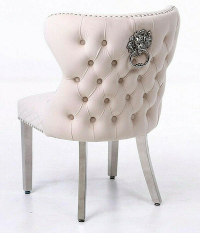 Louis 200cm Grey Marble Dining Table + Valentino Lion Knocker Velvet Chairs-Esme Furnishings