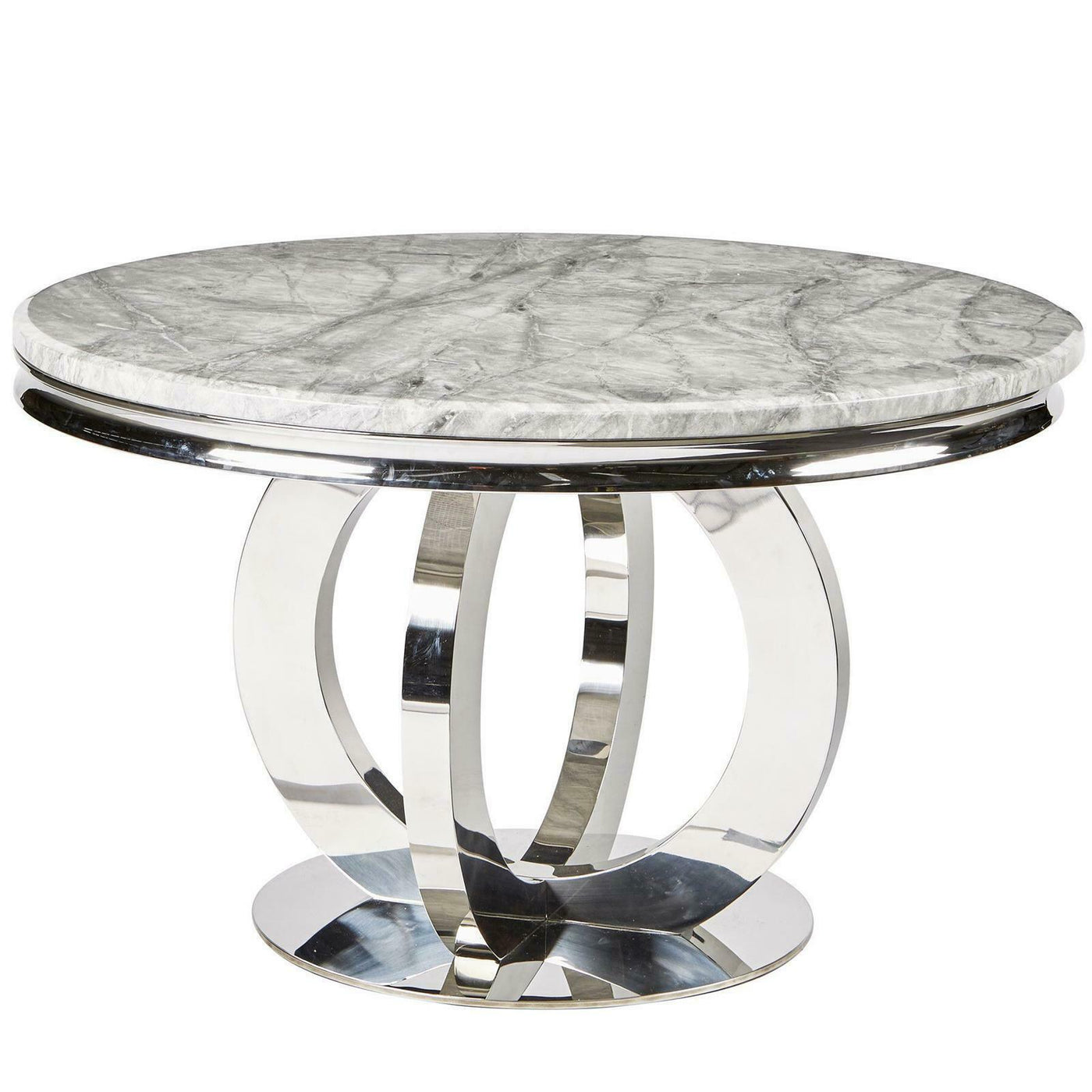 Chelsea 130cm Grey Marble Round Dining Table + Valente Grey Lion Button Chairs-Esme Furnishings