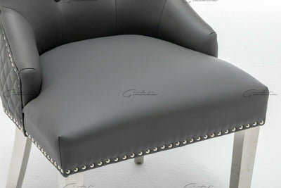 Ottavia 180cm Grey Marble Dining Table + Grey Lion Knocker Faux Leather Chairs-Esme Furnishings