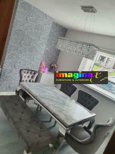 Louis Grey Marble 180CM Dining Table + Grey Lion Chairs, Bench Option-Esme Furnishings