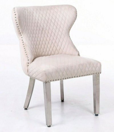 Louis 150cm White Marble Dining Table + Valentino Lion Knocker Velvet Chairs-Esme Furnishings