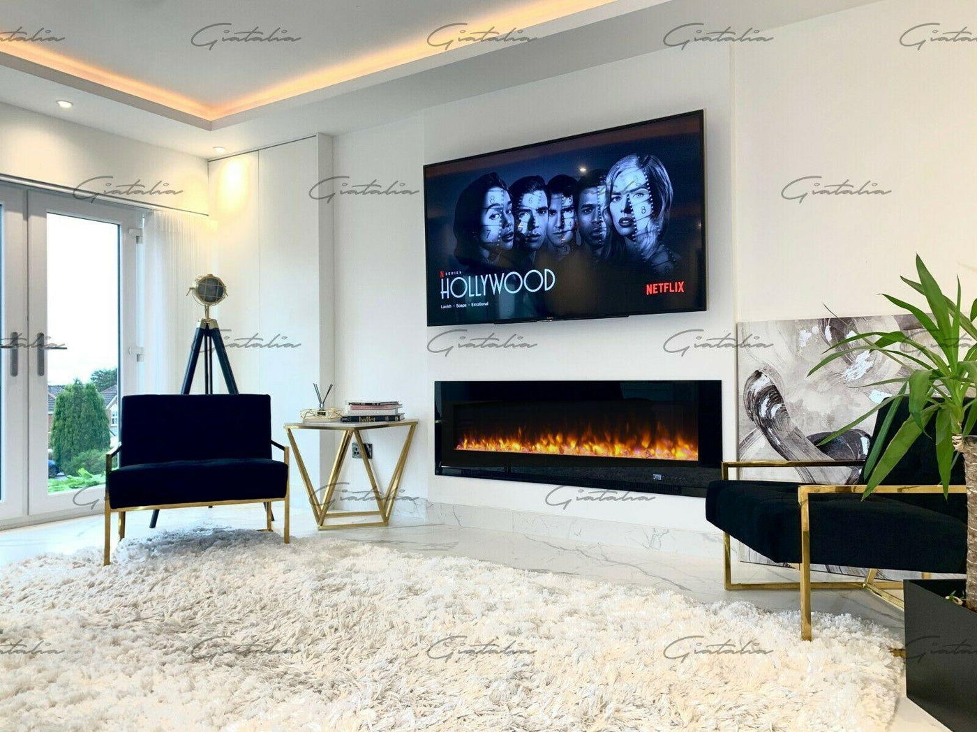 Aurora Black 60" Insert Electric Fire 10 Colour LED Glass Wall Mounted Inset-Esme Furnishings