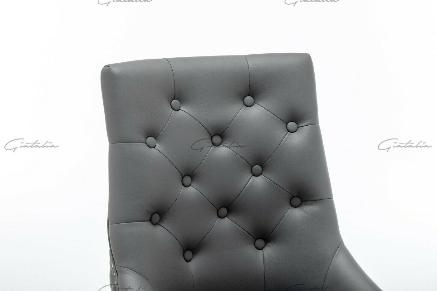 Arturo 180cm Grey Marble Dining Table + Grey Lion Knocker Faux Leather Chairs-Esme Furnishings