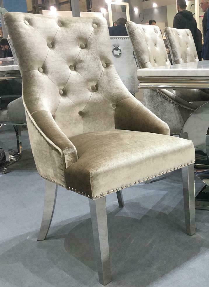 Belle Champagne Knockerback Soft Velvet Dining Chair-Esme Furnishings