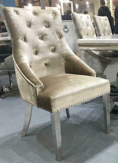 Belle Champagne Knockerback Soft Velvet Dining Chair-Esme Furnishings