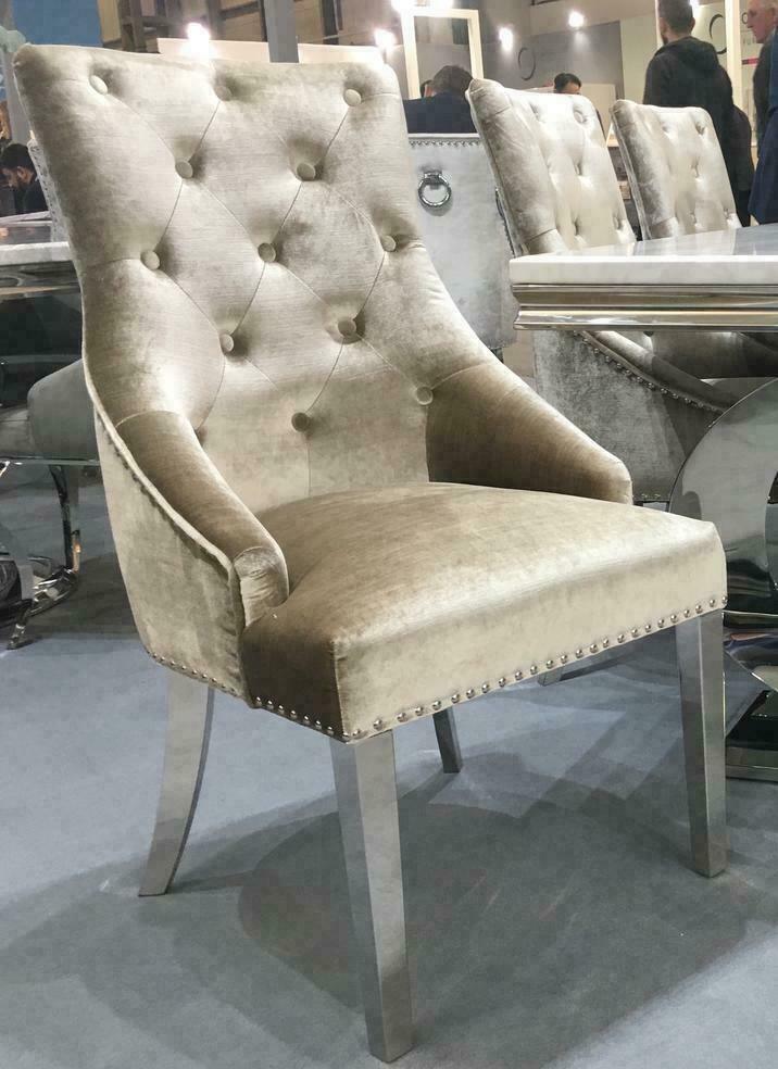 Arianna 150cm Cream Marble Dining Table + Belle Champagne Velvet Chairs-Esme Furnishings
