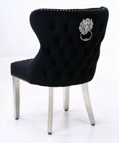 Louis 180cm White Marble Dining Table + Valentino Lion Knocker Velvet Chairs-Esme Furnishings