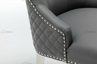 Arturo 180cm Grey Marble Dining Table + Grey Lion Knocker Faux Leather Chairs-Esme Furnishings