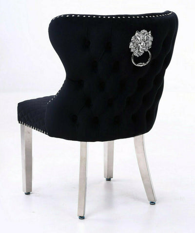 Louis 200cm Grey Marble Dining Table + Valentino Lion Knocker Velvet Chairs-Esme Furnishings