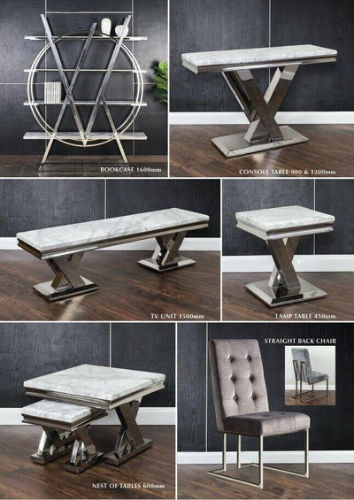 Cello Grey Marble & Chrome Bookcase-Esme Furnishings