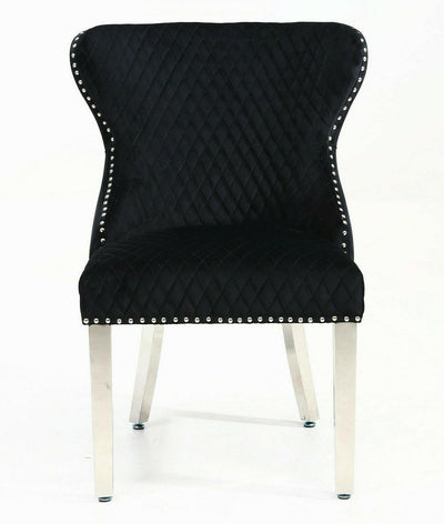 Arianna 180cm Black Marble Dining Table + Valentino Button Lion Knocker Black Velvet Chairs-Esme Furnishings