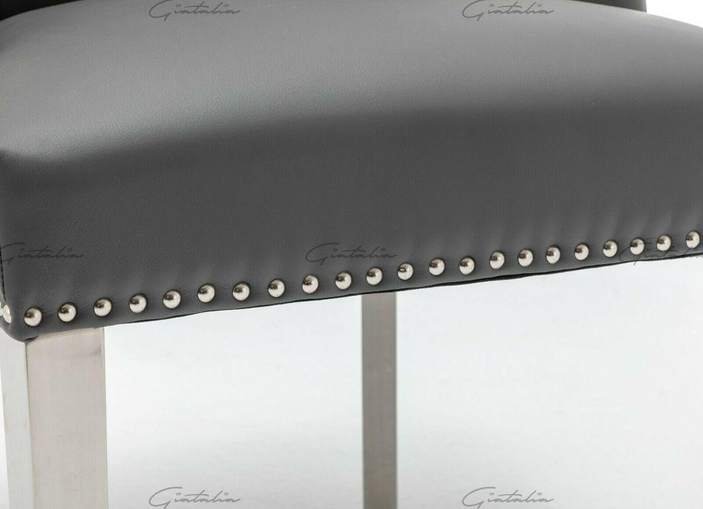 Arturo 180cm Grey Marble Dining Table + Grey Chrome Ring Knocker Faux Leather Chairs-Esme Furnishings