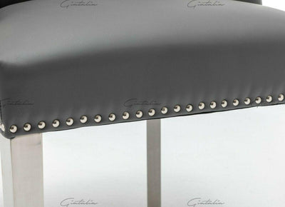 Arturo 180cm Grey Marble Dining Table + Grey Chrome Ring Knocker Faux Leather Chairs-Esme Furnishings