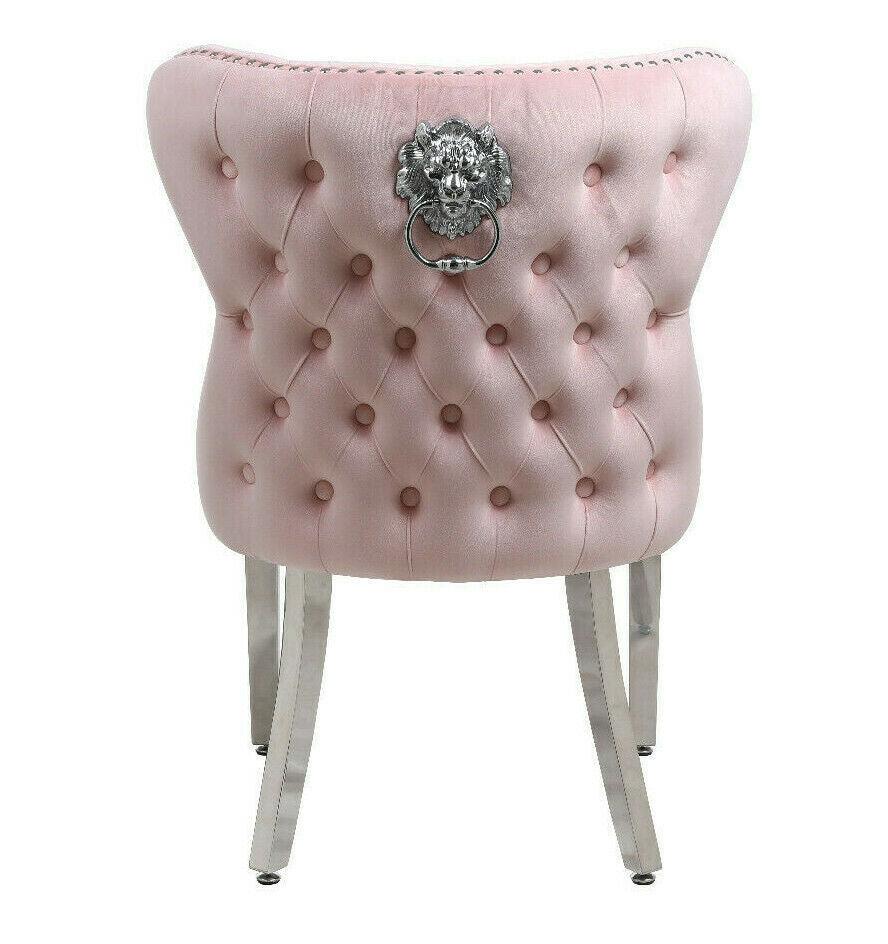 Louis 180cm White Marble Dining Table + Valentino Lion Knocker Velvet Chairs-Esme Furnishings