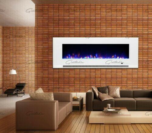 Aurora White 60" Insert Electric Fire 10 Colour LED Glass Wall Mounted Inset-Esme Furnishings