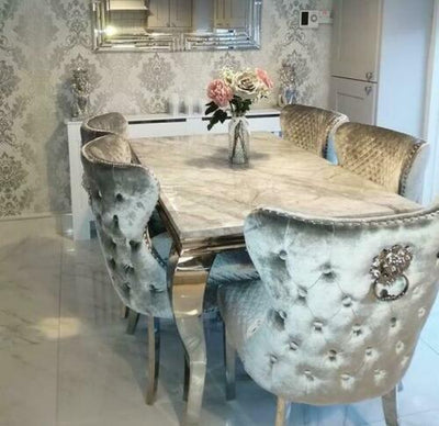 Louis Grey Marble 150CM Dining Table + Valente Grey Lion Chairs, Bench Option-Esme Furnishings