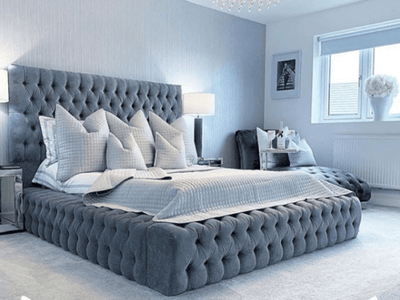 The Mayfair Upholstered Plush Velvet Button Bed Frame-Esme Furnishings