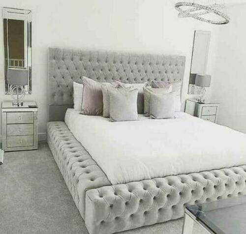 The Mayfair Upholstered Plush Velvet Button Bed Frame-Esme Furnishings