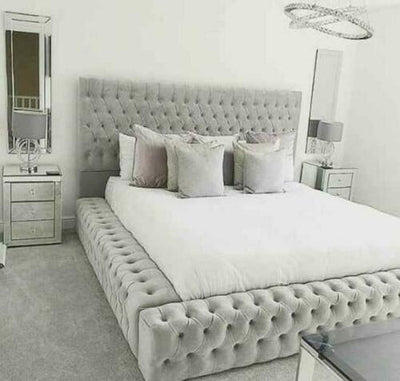 The Mayfair Upholstered Plush Velvet Button Bed Frame-Esme Furnishings