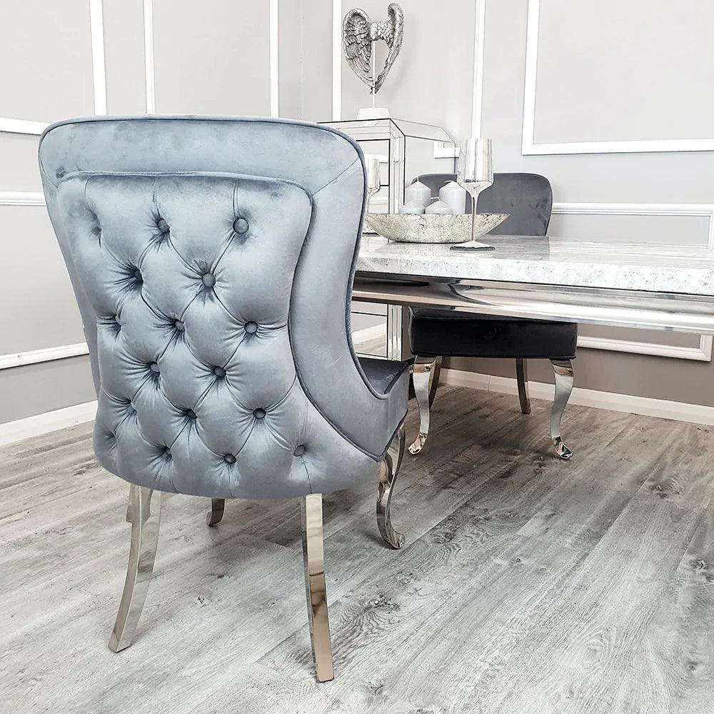 Louis White 180cm Marble Dining Table + Button Back Chairs, 140cm Bench-Esme Furnishings