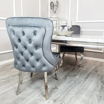 Louis White 180cm Marble Dining Table + Button Back Chairs, 140cm Bench-Esme Furnishings