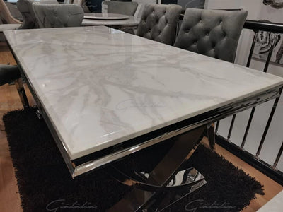 Sienna 180cm White Marble and Polished Chrome Dining Table-Esme Furnishings