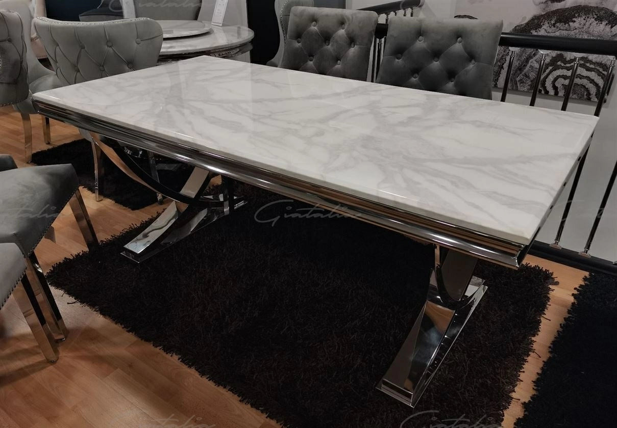 Sienna 180cm White Marble and Polished Chrome Dining Table-Esme Furnishings