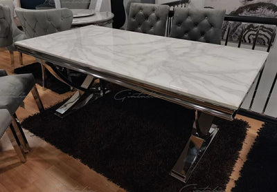 Sienna 180cm White Marble and Polished Chrome Dining Table-Esme Furnishings