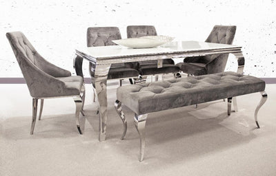 Louis Silver Velvet 130cm Bench Only-Esme Furnishings