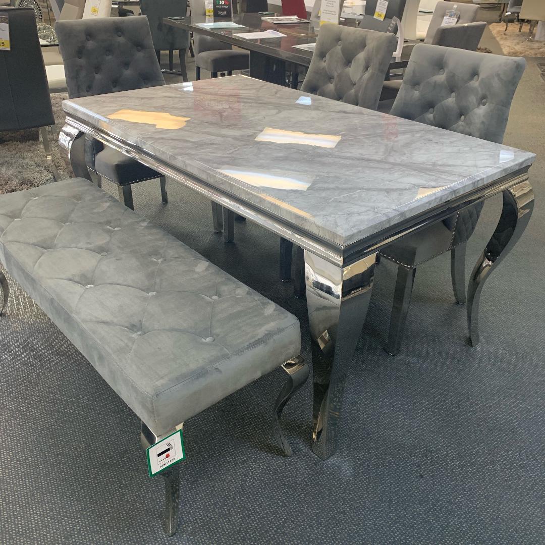 Louis 160cm Grey Marble Dining Table Only-Esme Furnishings