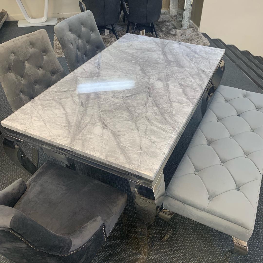 Louis 160cm Grey Marble Dining Table Only-Esme Furnishings