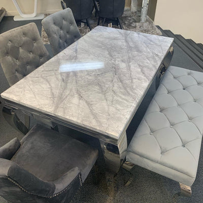 Louis 160cm Grey Marble Dining Table Only-Esme Furnishings