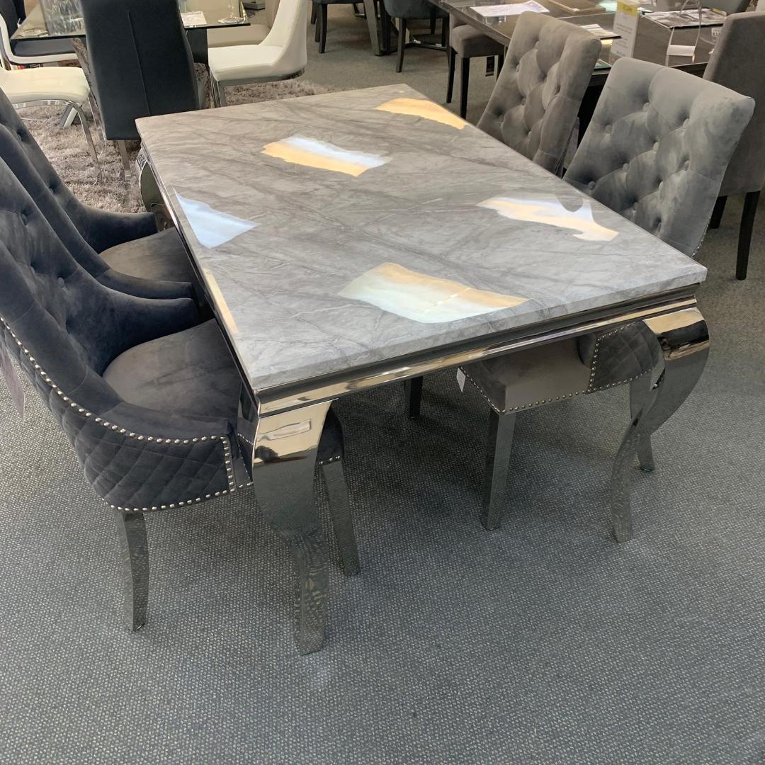 Louis 160cm Grey Marble Dining Table Only-Esme Furnishings